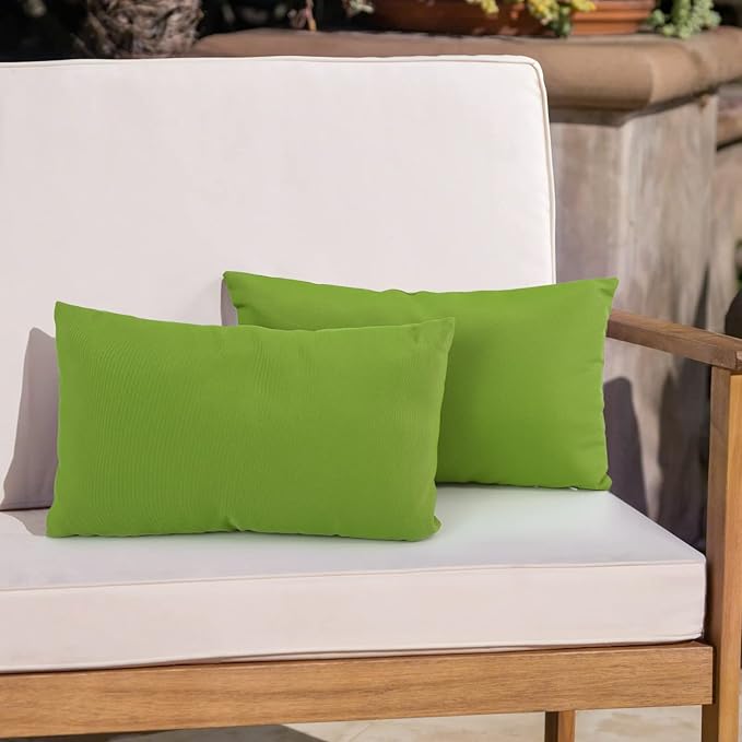 idee-home Outdoor Pillows with Inserts Included, Patio Outside Lumbar Pillows Waterproof Set of 2, 12 x 20 inch Green