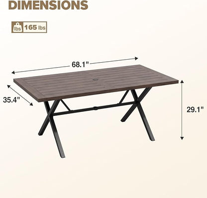 COOS BAY Echo Vibe Outdoor Dining Table with Umbrella Hole, Natural Wood Patio Dining Table for 6, Patio Furniture Set, Brown