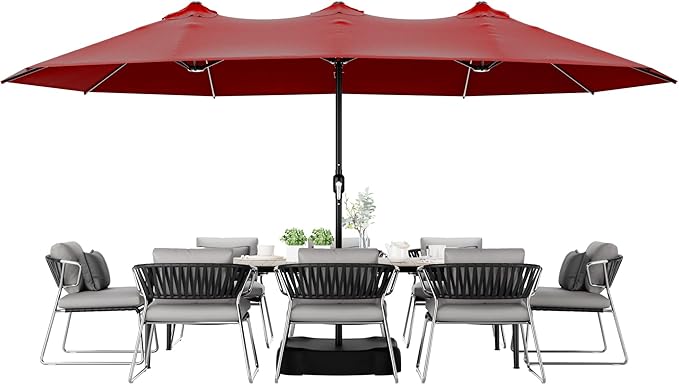 Joyside 15FT Large Patio Umbrella with Base Included, Outdoor Double Sided Umbrella, Rectangle Umbrella with Crank Handle, 12 Sturdy Ribs for Deck, Porch and Pool