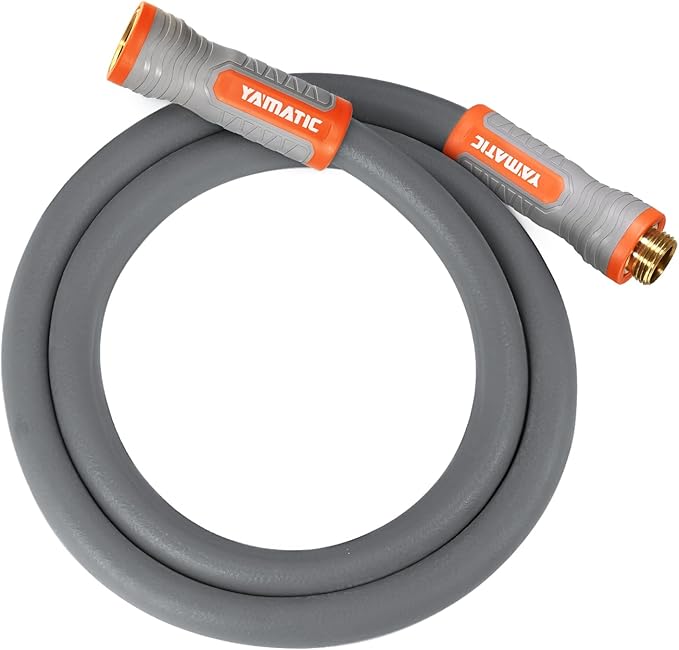 YAMATIC Short Garden Hose 5/8 in x 5 ft with Swivel Handle, Super Flexible Leader Hose for Hose Reel, All-weather, Lightweight, Burst 600 PSI, Grey
