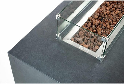 AMS Creations | Chelsea 55 inches Rectangular Propane Gas Outdoor Fire Pit Table | Concrete GFRC Fire Pit Table | with SS Burner, Tank Cover, Canvas Cover, SS Lid, Lava Rock, and Wind Guard Included