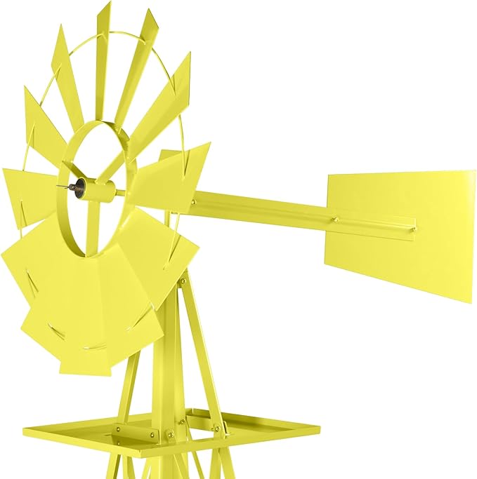 Garden Windmill for Yard Decor, 8 ft Tall Metal Windmill with Spinning Blades, Weather-Resistant Outdoor Windmill for Lawn, Farmhouse, Rustic & Farm Decor,Yellow
