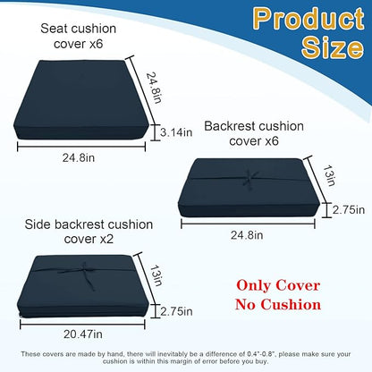 14 PCs Patio Cushion Covers for 7 PCs Outdoor Furniture Sectional Seating Sets Water Resistant Plus 2 Throw Pillows (Blue, 24.8(L)*24.8(W)*3.14(T) inches)