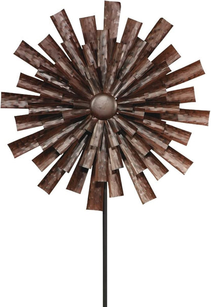 Alpine Corporation 81" Tall Outdoor Kinetic Flower Wind Spinner Stake Yard Decoration, Bronze