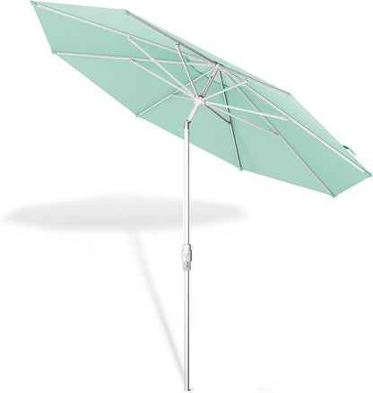 Midtown Umbrellas The Swilt 10 Feet Patio Umbrella in Sunbrella Canvas Glacier Acrylic Fabric - Fiberglass Ribs, Auto-Tilt Aluminum Frame For Backyard, Deck, Garden, Pool - White Pole