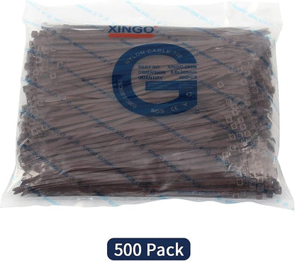 XINGO 8 Inch Brown Cable Zip Ties (500 Pack), 40 Lbs Tensile Strength-Heavy Duty, Self-Locking Nylon Plastic Nylon Wire Ties for indoor and outdoor use