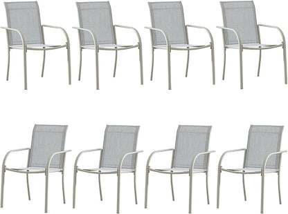 Outdoor Dining Chairs Set of 8, Stackable Patio Chairs with Textilene Fabric, Lightweight Garden Chairs for Poolside, Backyard, Camping, Beige