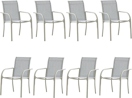 Patio Chairs Set of 8, Outdoor Dining Chairs with Breathable Textilene Fabric, Stackable Patio Chairs for Lawn, Garden, Backyard, Poolside, Beige