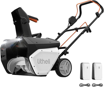 Litheli 2x20V Cordless Snow Blower, 20'' Brushless Electric Snow Thrower with Wheels, 180° Adjustable Chute, LED Lights, 2x4.0Ah Battery Included, Heavy Duty for Driveway Patio