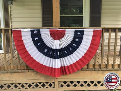 American Pleated Fan Flag Bunting. 100% Made in America by Old Glory Bunting. 3 x 6 ft Stars & Sewn Stripes USA Indoor/Outdoor Cotton Bunting Banner. Perfect for July 4th and America 250 events.