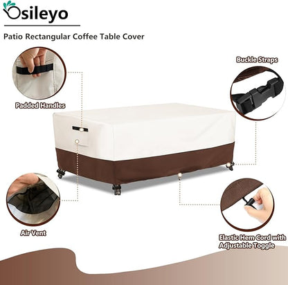 Outdoor Patio Coffee Table Cover, Waterproof Rectangular Patio Side Table Cover,Patio Furniture Covers,48 x 28 x 16 inch,Beige & Brown