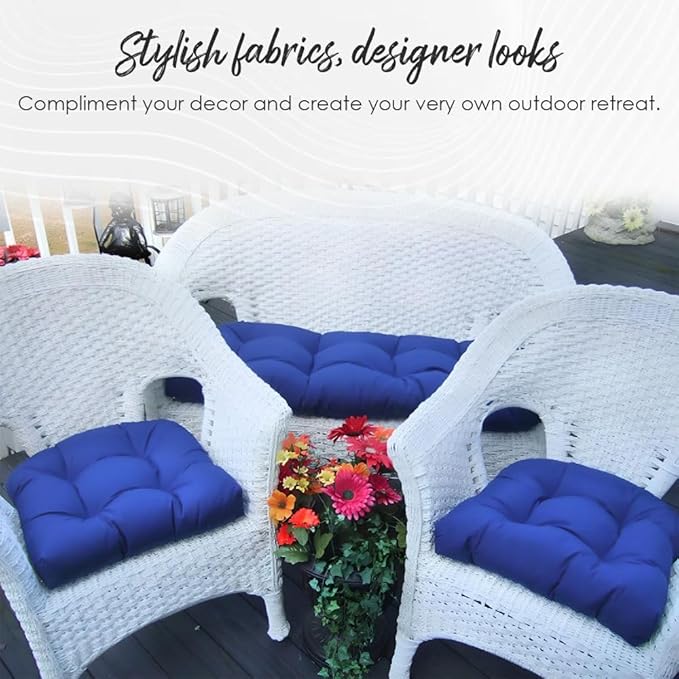 RSH DECOR: Tufted U-Shapes & Lumbars 2 of Each | 22" x 22” & 20" x 12" | Water-Resistant Spun Fabric | Outdoor Wicker Cushions & Support Pillows for Patio Furniture | Black