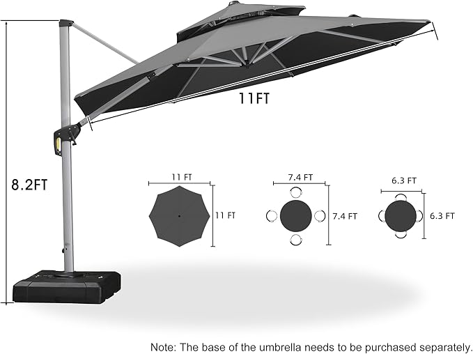 PURPLE LEAF 11 Feet Patio Umbrella Outdoor Round Umbrella Large Cantilever Umbrella Windproof Offset Heavy Duty Sun for Garden Deck Pool Patio, Grey