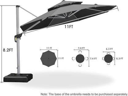 PURPLE LEAF 11 Feet Patio Umbrella Outdoor Round Umbrella Large Cantilever Umbrella Windproof Offset Heavy Duty Sun for Garden Deck Pool Patio, Grey