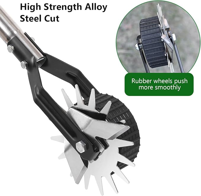 Edger Lawn Tool, 53.2 inch Manual Lawn Edger with 3 Sections Stainless Steel Handle, Rotary Grass Edger Tool with Wheel, Garden Edger for Landscaping Sidewalk Yard