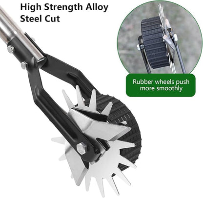Edger Lawn Tool, 53.2 inch Manual Lawn Edger with 3 Sections Stainless Steel Handle, Rotary Grass Edger Tool with Wheel, Garden Edger for Landscaping Sidewalk Yard