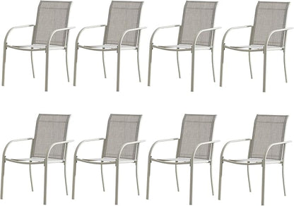 Outdoor Dining Chairs Set of 8, Stackable Patio Chairs with Textilene Fabric, Lightweight Garden Chairs for Poolside, Backyard, Camping, Grey
