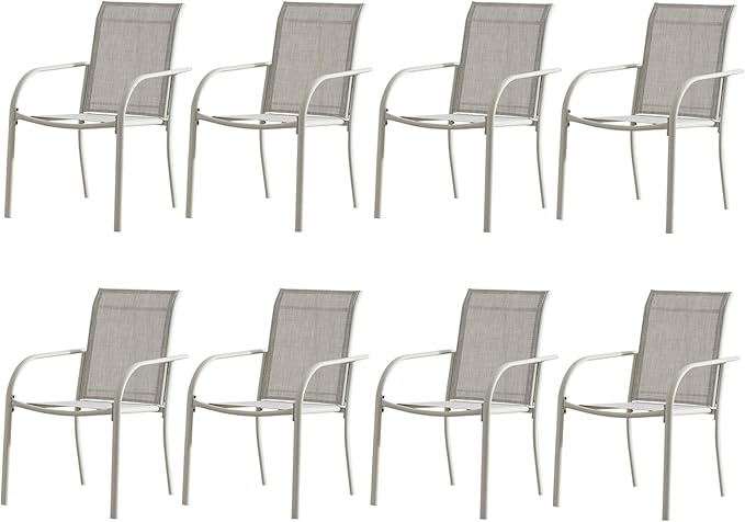 Patio Chairs Set of 8, Outdoor Dining Chairs with Breathable Textilene Fabric, Stackable Patio Chairs for Lawn, Garden, Backyard, Poolside, Grey