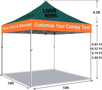 Custom Canopy Tent 10x10 with Logo, Personalized Pop Up Canopy Tent, Nano-Grade Water Repellent Heavy Duty Tent for Outdoor, w/Roller Bag(1 Full Wall)