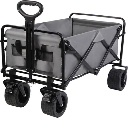 MMQ Heavy-Duty Folding Wagon with 550lbs Weight Capacity, Collapsible Wagon with Big Wheels - Robust Construction, Spacious Interior, Adjustable Rolling Carts, Outdoor Folding Camping Wagons, Portable