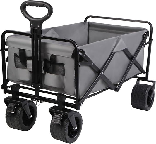 MMQ Heavy-Duty Folding Wagon with 550lbs Weight Capacity, Collapsible Wagon with Big Wheels - Robust Construction, Spacious Interior, Adjustable Rolling Carts, Outdoor Folding Camping Wagons, Portable