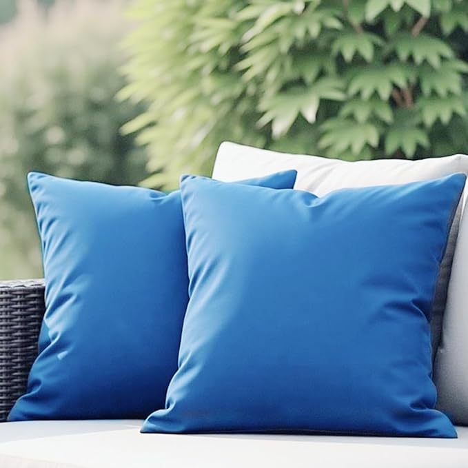 18" x 18" Throw Pillows, Outdoor Waterproof Pillows with Inserts, Square Decorative Pillows for Patio Furniture Garden Couch Sofa Home(Navy Blue, Set of 2)