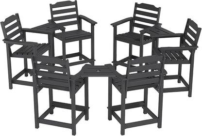 OTSUN Tall Adirondack Chairs Set of 6 with Connecting Tray, 24 inches HDPE Bar Height Outdoor Chairs, All Weather Resistant for Balcony, Porch, Kitchen (6 PCS, Black)