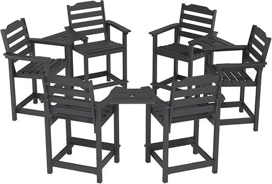 OTSUN Tall Adirondack Chairs Set of 6 with Connecting Tray, 24 inches HDPE Bar Height Outdoor Chairs, All Weather Resistant for Balcony, Porch, Kitchen (6 PCS, Black)