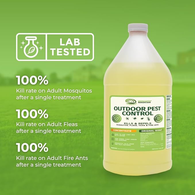 Mosquito Magician Liquid Concentrate - Kills Mosquitoes, Fleas, and Fire Ants - Use with Pump or Backpack Sprayers, Foggers, or Automatic Misting Machines - Ideal for Yards, Lawns, Patios - 1 Gallon