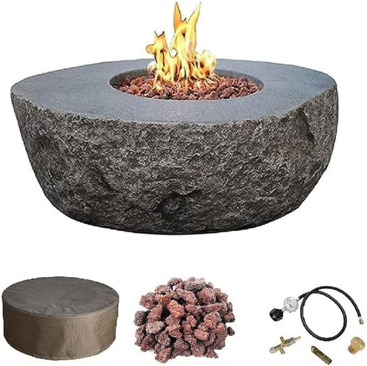 Elementi+ | Colorado Gas Fire Pit Cast Concrete 56" Rectangular Fire Table, Outdoor Fire Pit Electronic Ignition | Canvas Cover, Fire Glass and Burner Lid Included | Sunlight Yellow | Propane Gas
