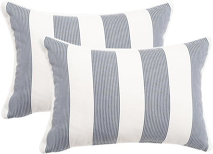 2 Pack Outdoor Throw Pillows 21x15 Inch Water-Resistant Decorative Pillow Cushions with Insert for Patio Garden Porch, Blue Stripe