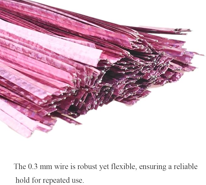 HAHIYO 300Pcs 4inches Holographic Pink Metal Twist Ties Bread Candy Coffee Bag Ties Plant Garden Twist Ties for Cellophane Treat Bags Gift Wraping Bags Plastic Bags Party Cake Present Art Crafts