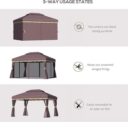 Outsunny 10' x 13' Patio Gazebo, Outdoor Gazebo Canopy Shelter with Netting and Curtains, Aluminum Frame for Garden, Lawn, Backyard and Deck, Coffee