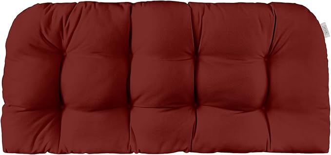 RSH DECOR: Sunbrella Tufted Wicker Loveseat Cushion | 41” x 19" | Water and Fade-Resistant Performance Fabric | Outdoor Settee Cushion for Patio Furniture | Canvas Burgundy