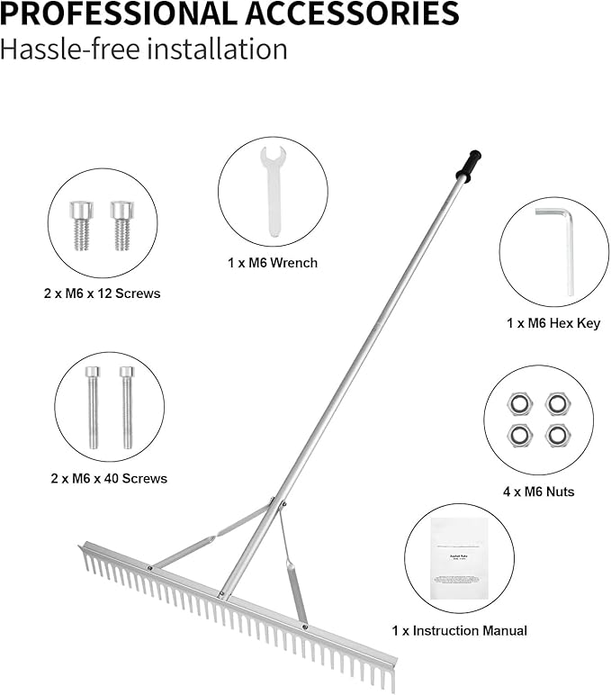 36inches Head Aluminum Landscape Rake Landscape Rake with 104 inches Long Handle for Loosening Soil Lawn Care Weeding Lake Garden(36" Handle)