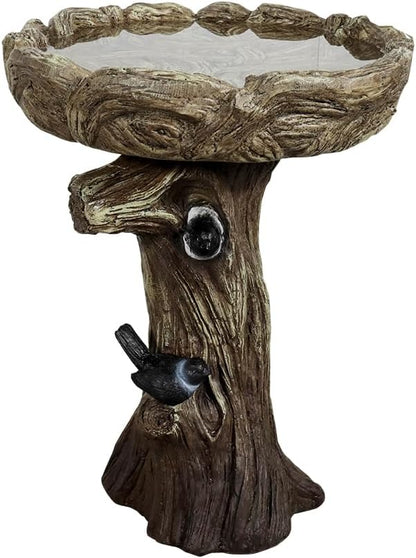 watnature 23” Tall Fibre Reinforced Concrete Birdbaths with Birds for Patio, Woodland Tree Trunk Decorative Outdoor Bird Bath for Garden，Pedestal Birdbaths for Outdoors, Garden, Patio, Lawn, Backyard