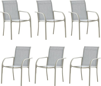 Patio Chairs Set of 6, Outdoor Dining Chairs with Breathable Textilene Fabric, Stackable Patio Chairs for Lawn, Garden, Backyard, Poolside, Beige
