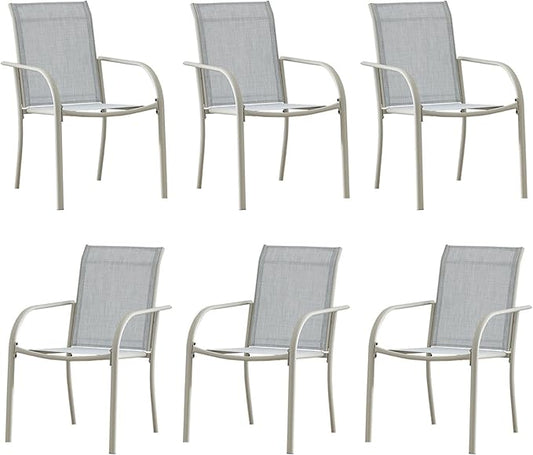 Patio Chairs Set of 6, Outdoor Dining Chairs with Breathable Textilene Fabric, Stackable Patio Chairs for Lawn, Garden, Backyard, Poolside, Beige