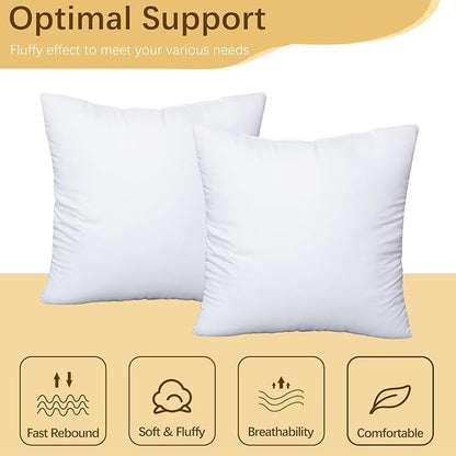 OKBA Throw Pillows Insert Set of 2, with 100% Cotton Cover, Bed and Couch - Indoor Hotel Decorative Pillows, 16x16 in White Pillows Inserts