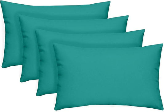 RSH Décor: Set of 4 Lumbar Throw Pillows | Indoor/Outdoor All Weather Polyester Fabric | Decorative Accent Cushions for Patio Furniture | Reversible | 20” x 12" | Cancun (Blue, Green)