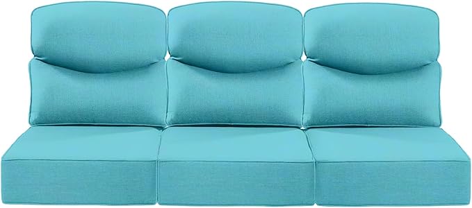 Luxury 24x24x6 Inch Smile Outdoor Sofa Cushions Set of 3 - Comfy Deep Seat Patio Furniture Pillows for Wicker Rocker Dining Chair Loveseat 3-Seater L-Shape Sectional Sofa - Turquoise