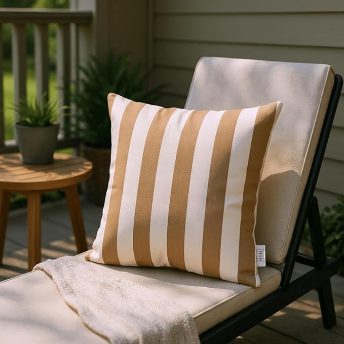 RSH DECOR: Sunbrella Lumbar & Square Pillows Set of 4 | 20" x 12" & 17" x 17" | Water and Fade-Resistant Performance Fabric | Outdoor Throw Pillows for Patio Furniture | Maxim Heather Beige