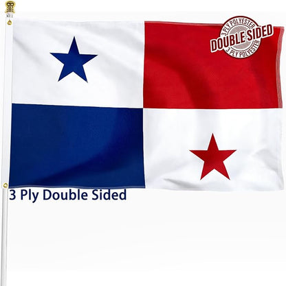 Panama Panamanian Flag 3x5 ft Outdoor, Double Sided 3 Ply Heavy Duty Panama National Country Flag, 100% Quality Polyester Panamanian Banner with Brass Grommets 4 Rows Stitches