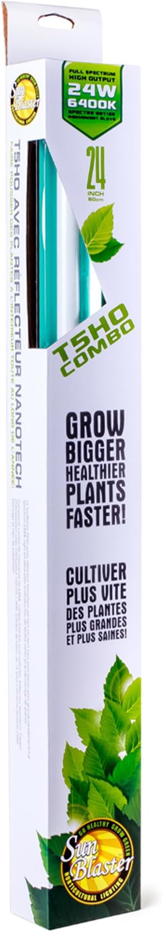 SunBlaster T5HO 2 Feet 24 Watts, 6400 Kelvin Grow Light Lamp Ballast Fixture with NanoTech Reflector for Indoor Home Gardens and Plants