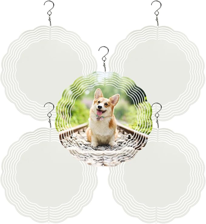 5 Pack Sublimation Wind Spinner Blanks 8 Inch Wind Spinners Sublimation Blanks 3D Aluminum Metal Wind Spinners for Yard and Garden Indoor Outdoor Window Porch Front Door Decoration Round