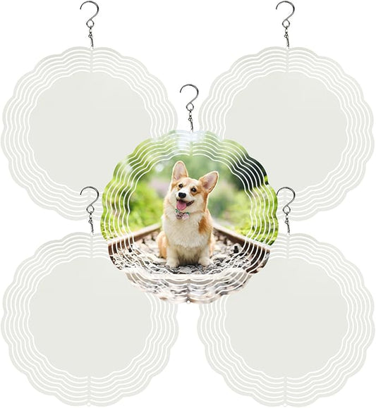 5 Pack Sublimation Wind Spinner Blanks 8 Inch Wind Spinners Sublimation Blanks 3D Aluminum Metal Wind Spinners for Yard and Garden Indoor Outdoor Window Porch Front Door Decoration Round