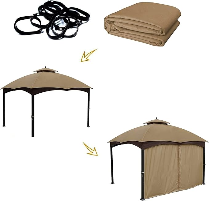 Gazebo Universal Replacement Privacy Curtain – Hugline 10' x 10' Gazebo Side Wall Outdoor Privacy Panel with Zipper (Khaki)