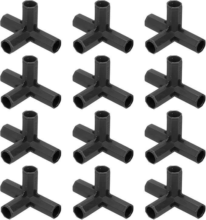 12 Pcs 11mm Greenhouse Frame Building Connectors, 4 Way Right Angle Pipe Fitting for Grape Trellis/Sunscreen Shed/Gardening Plant Stakes, Greenhouse Accessories [Black]