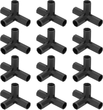 12 Pcs 11mm Greenhouse Frame Building Connectors, 4 Way Right Angle Pipe Fitting for Grape Trellis/Sunscreen Shed/Gardening Plant Stakes, Greenhouse Accessories [Black]