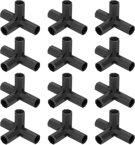 12 Pcs 11mm Greenhouse Frame Building Connectors, 4 Way Right Angle Pipe Fitting for Grape Trellis/Sunscreen Shed/Gardening Plant Stakes, Greenhouse Accessories [Black]